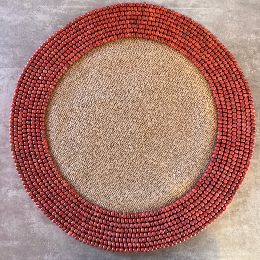 Cost Plus World Market Round Jute Beaded Charger Tan, Burgundy